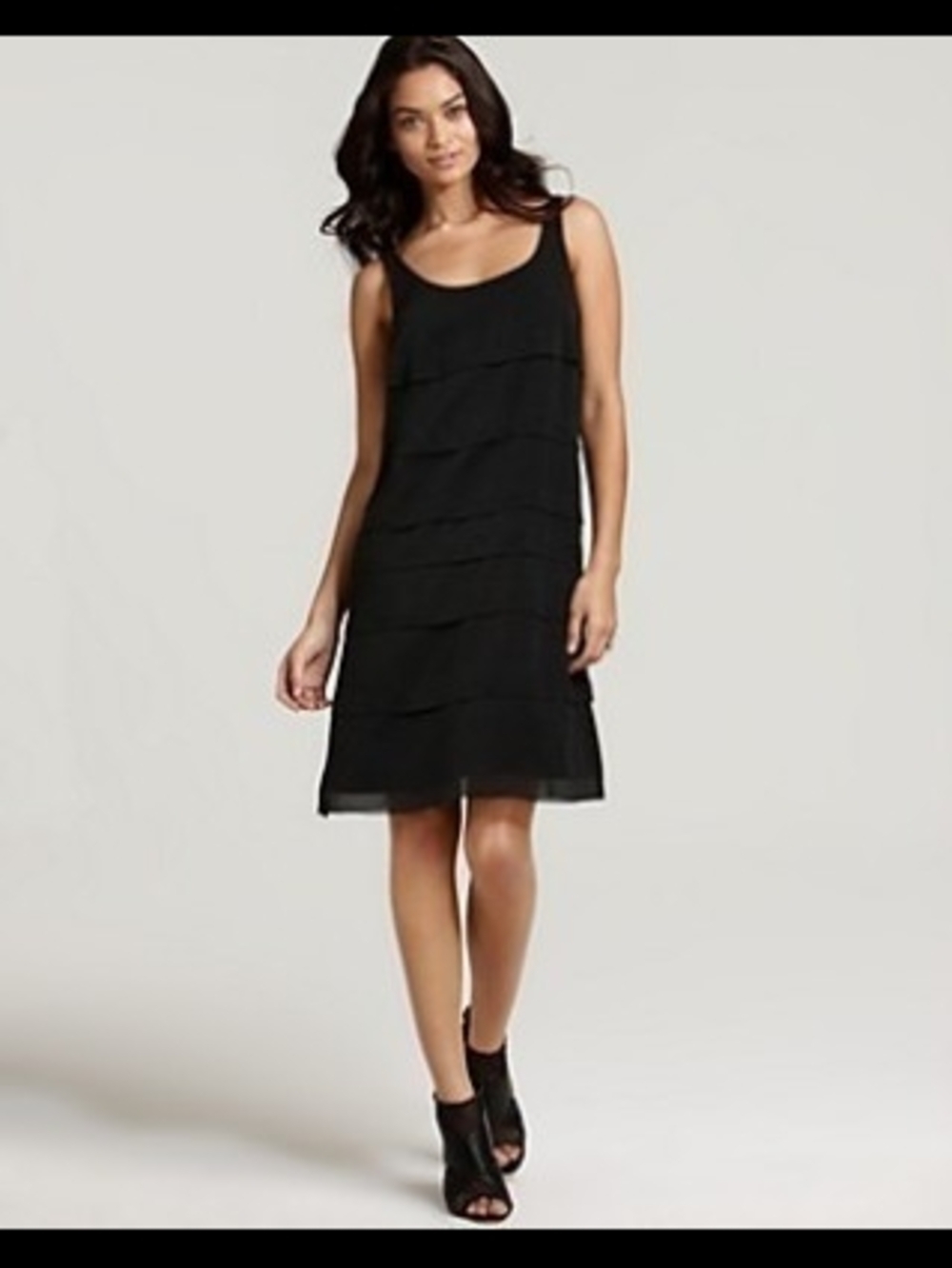 Eileen Fisher Silk Black Tiered Sleeveless Shift Dress Size XL